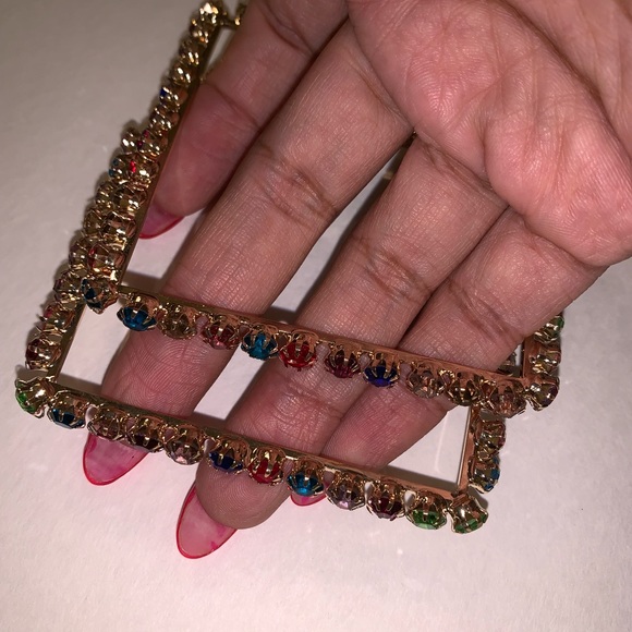 Square Multi Colored Crystal Earrings - Picture 3 of 8